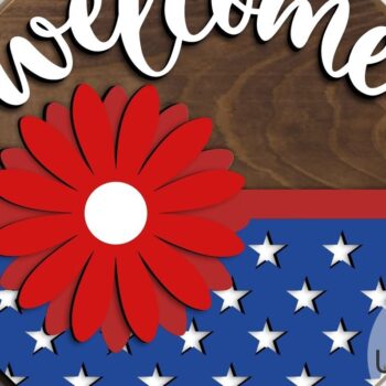 Intra απο ξύλο plywood 3mm-4mm πάχος – Patriotic Daisy Welcome Sin Δίασταση  20x20 cm INTRAFABR-69127604 - Image 1