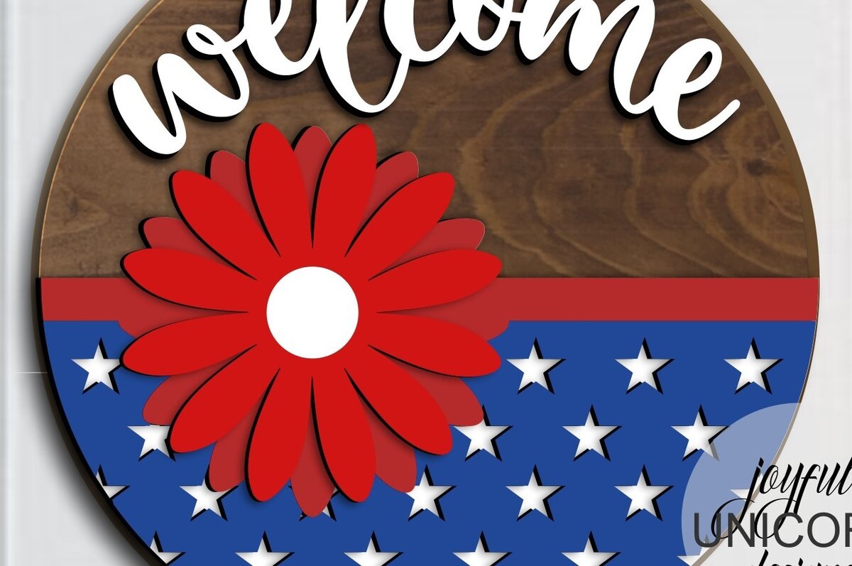 Intra απο ξύλο plywood 3mm-4mm πάχος – Patriotic Daisy Welcome Sin Δίασταση  20x20 cm INTRAFABR-69127604
