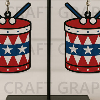 Intra απο ξύλο plywood 3mm-4mm πάχος – Patriotic Drum Earrings Δίασταση  5x5 cm INTRAFABR-122737838 - Image 1