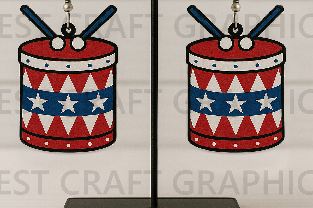 Intra απο ξύλο plywood 3mm-4mm πάχος – Patriotic Drum Earrings Δίασταση  5x5 cm INTRAFABR-122737838