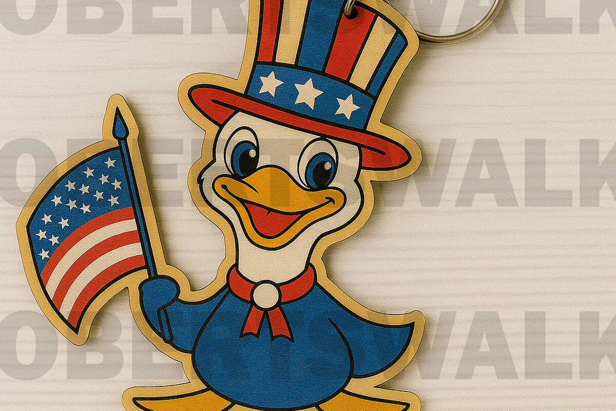 Intra απο ξύλο plywood 3mm-4mm πάχος – Μπρελόκ Patriotic Duck Δίασταση  5x5 cm INTRAFABR-122668686