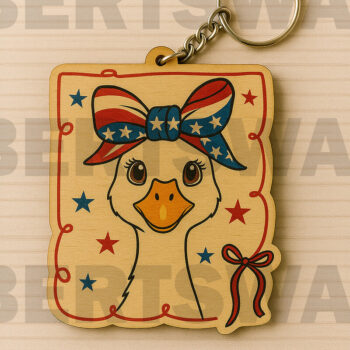 Intra απο ξύλο plywood 3mm-4mm πάχος – Μπρελόκ Patriotic Duck Δίασταση  5x5 cm INTRAFABR-122668591 - Image 1