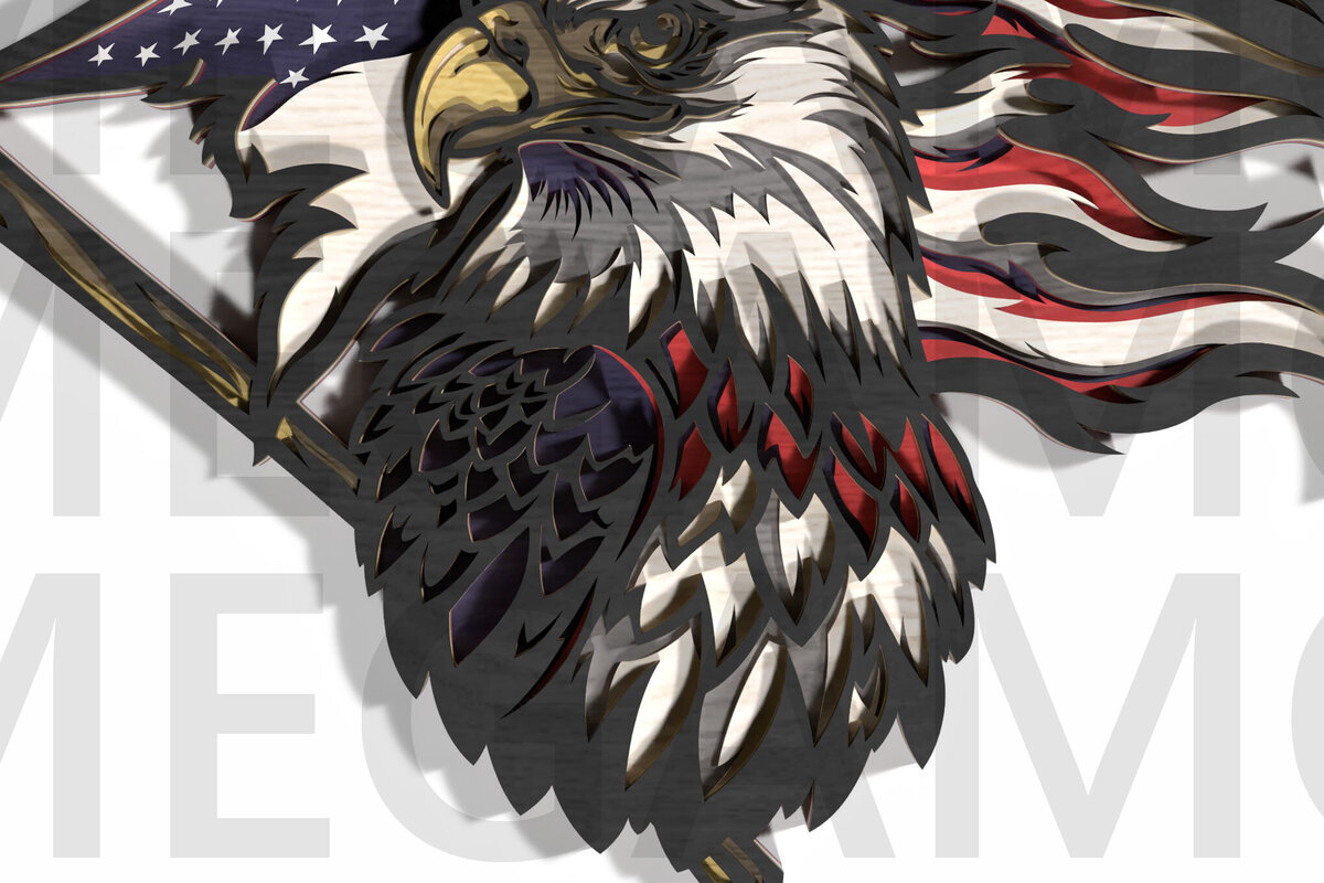 Intra απο ξύλο plywood 3mm-4mm πάχος – Patriotic Eagle 4th of July Layered Δίασταση  20x20 cm INTRAFABR-121965196