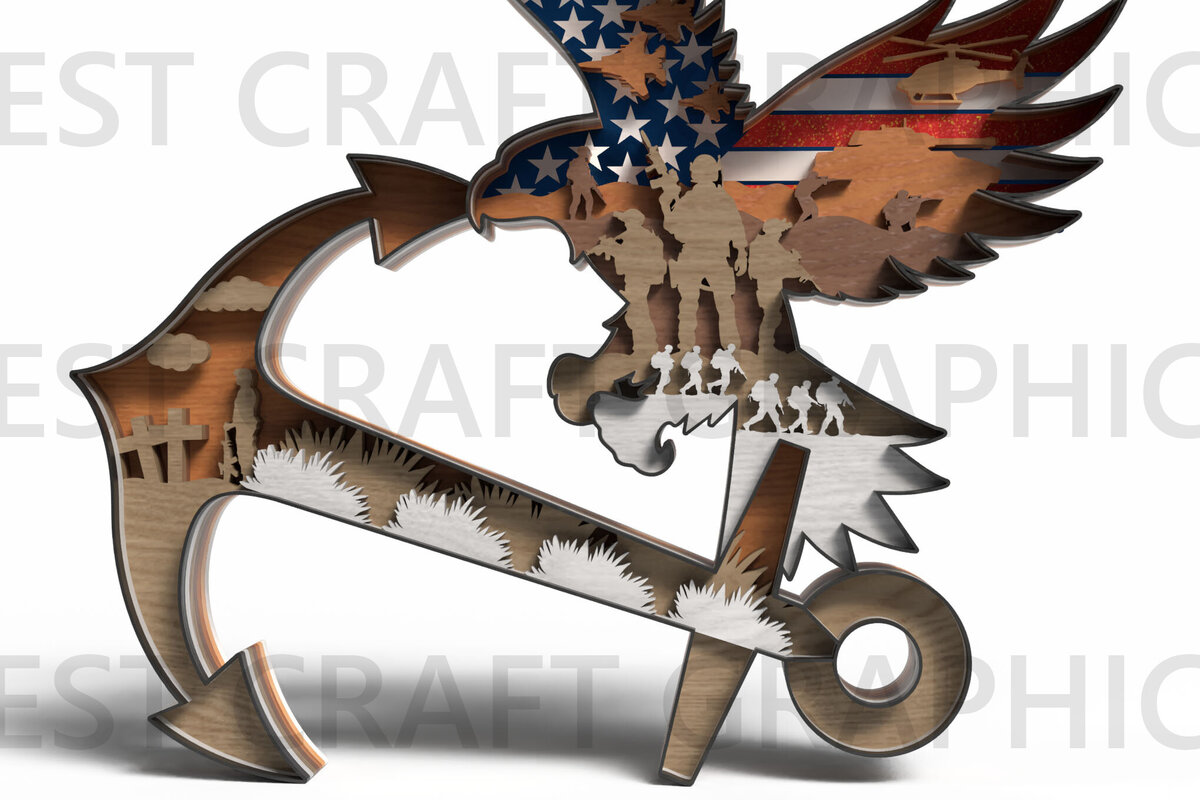 Intra απο ξύλο plywood 3mm-4mm πάχος – Patriotic Eagle Anchor Δίασταση  20x20 cm INTRAFABR-122254066
