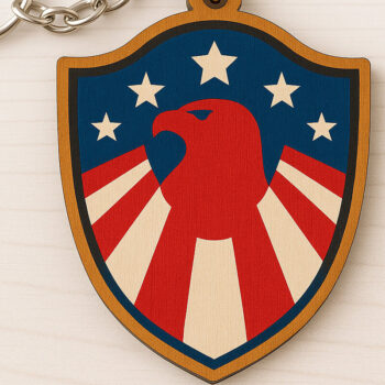 Intra απο ξύλο plywood 3mm-4mm πάχος – Μπρελόκ Patriotic Eagle Badge Δίασταση  5x5 cm INTRAFABR-122736861 - Image 1