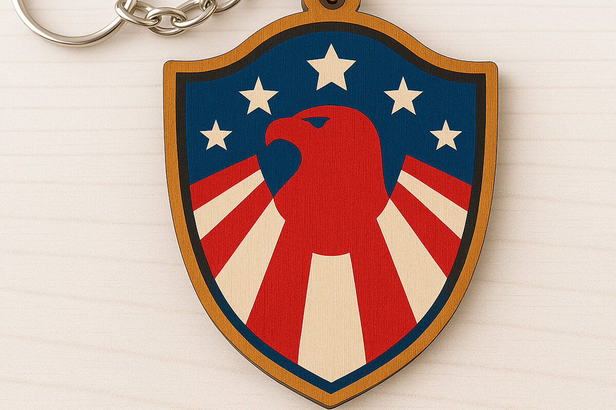 Intra απο ξύλο plywood 3mm-4mm πάχος – Μπρελόκ Patriotic Eagle Badge Δίασταση  5x5 cm INTRAFABR-122736861