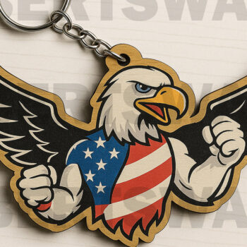 Intra απο ξύλο plywood 3mm-4mm πάχος – Μπρελόκ Patriotic Eagle Flex Δίασταση  5x5 cm INTRAFABR-122600759 - Image 1