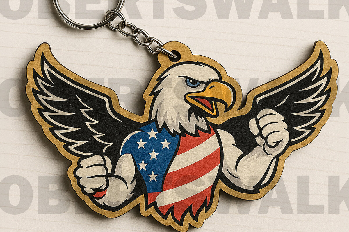 Intra απο ξύλο plywood 3mm-4mm πάχος – Μπρελόκ Patriotic Eagle Flex Δίασταση  5x5 cm INTRAFABR-122600759