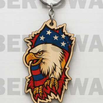 Intra απο ξύλο plywood 3mm-4mm πάχος – Μπρελόκ Patriotic Eagle Head Cut Laser Δίασταση  5x5 cm INTRAFABR-122401103 - Image 1