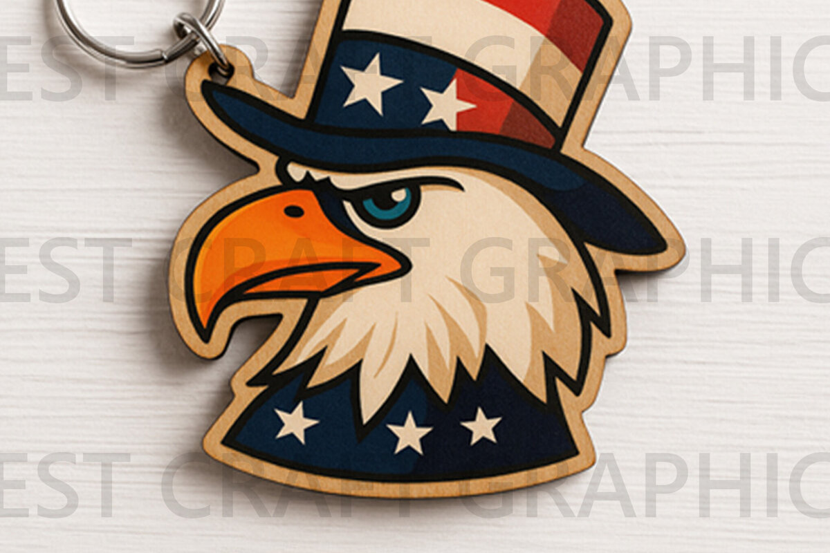 Intra απο ξύλο plywood 3mm-4mm πάχος – Μπρελόκ Patriotic Eagle Head Δίασταση  5x5 cm INTRAFABR-122654183