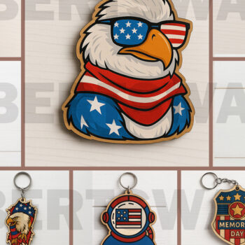 Intra απο ξύλο plywood 3mm-4mm πάχος – Δέσμη μπρελόκ με κοπή λέιζερ Patriotic Eagle Δίασταση  5x5 cm INTRAFABR-122397996 - Image 1