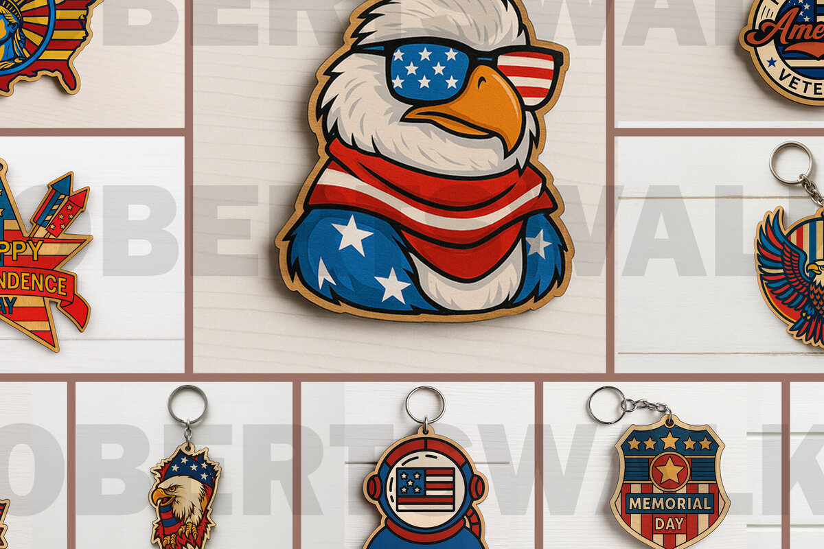 Intra απο ξύλο plywood 3mm-4mm πάχος – Δέσμη μπρελόκ με κοπή λέιζερ Patriotic Eagle Δίασταση  5x5 cm INTRAFABR-122397996