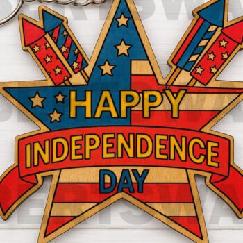 Intra απο ξύλο plywood 3mm-4mm πάχος – Δέσμη μπρελόκ με κοπή λέιζερ Patriotic Eagle Δίασταση  5x5 cm INTRAFABR-122397996 - Image 2