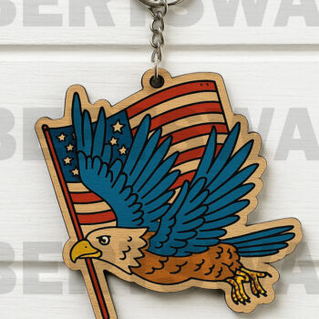 Intra απο ξύλο plywood 3mm-4mm πάχος – Δέσμη μπρελόκ με κοπή λέιζερ Patriotic Eagle Δίασταση  5x5 cm INTRAFABR-122397996 - Image 3