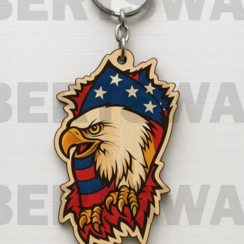 Intra απο ξύλο plywood 3mm-4mm πάχος – Δέσμη μπρελόκ με κοπή λέιζερ Patriotic Eagle Δίασταση  5x5 cm INTRAFABR-122397996 - Image 7