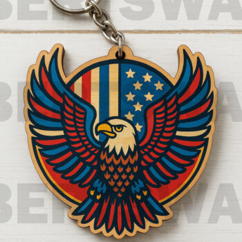 Intra απο ξύλο plywood 3mm-4mm πάχος – Δέσμη μπρελόκ με κοπή λέιζερ Patriotic Eagle Δίασταση  5x5 cm INTRAFABR-122397996 - Image 8