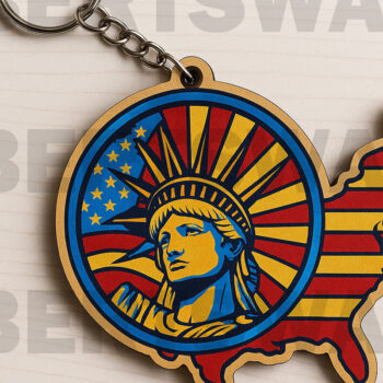 Intra απο ξύλο plywood 3mm-4mm πάχος – Δέσμη μπρελόκ με κοπή λέιζερ Patriotic Eagle Δίασταση  5x5 cm INTRAFABR-122397996 - Image 10