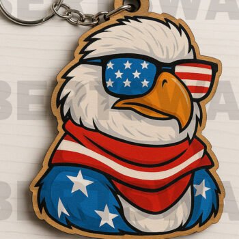 Intra απο ξύλο plywood 3mm-4mm πάχος – Δέσμη μπρελόκ με κοπή λέιζερ Patriotic Eagle Δίασταση  5x5 cm INTRAFABR-122397996 - Image 11