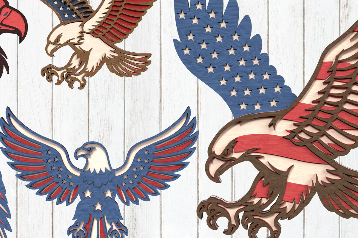 Intra απο ξύλο plywood 3mm-4mm πάχος – Πακέτο Patriotic Eagle Layered Δίασταση  20x20 cm INTRAFABR-122116365