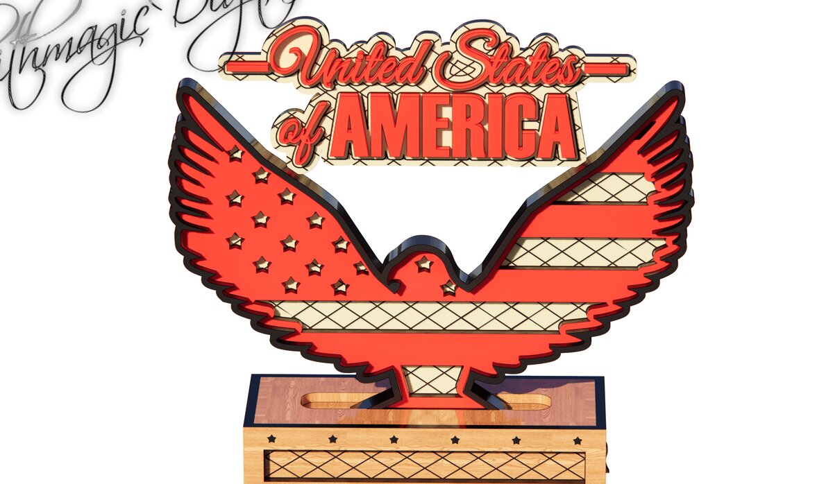 Intra απο ξύλο plywood 3mm-4mm πάχος – Πατριωτική σημαία αμερικανικός αετός με βάση Δίασταση  20x20 cm INTRAFABR-33172595