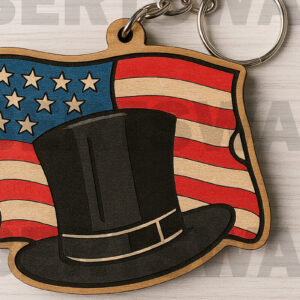 Intra απο ξύλο plywood 3mm-4mm πάχος – Patriotic Flag & Cowboy Hat Δίασταση 20x20 cm INTRAFABR-122601665