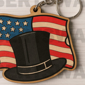 Intra απο ξύλο plywood 3mm-4mm πάχος – Patriotic Flag & Cowboy Hat Δίασταση  20x20 cm INTRAFABR-122601665 - Image 1