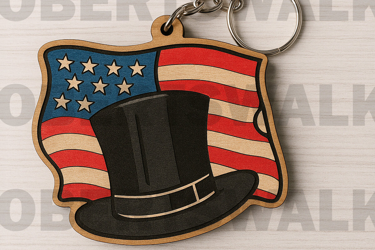 Intra απο ξύλο plywood 3mm-4mm πάχος – Patriotic Flag &amp; Cowboy Hat Δίασταση  20x20 cm INTRAFABR-122601665