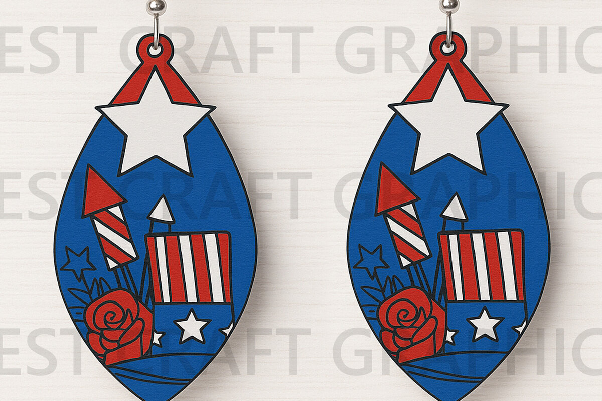 Intra απο ξύλο plywood 3mm-4mm πάχος – Σκουλαρίκια Patriotic Flag Δίασταση  5x5 cm INTRAFABR-122737566