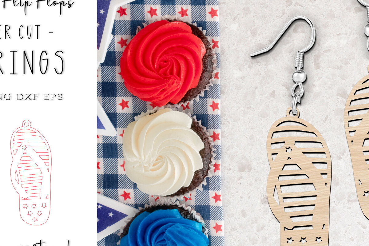 Intra απο ξύλο plywood 3mm-4mm πάχος – Patriotic Flip Flops Σκουλαρίκια Laser Δίασταση  5x5 cm INTRAFABR-119894367