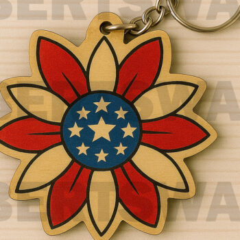 Intra απο ξύλο plywood 3mm-4mm πάχος – Μπρελόκ Patriotic Flower Δίασταση  5x5 cm INTRAFABR-122668615 - Image 1