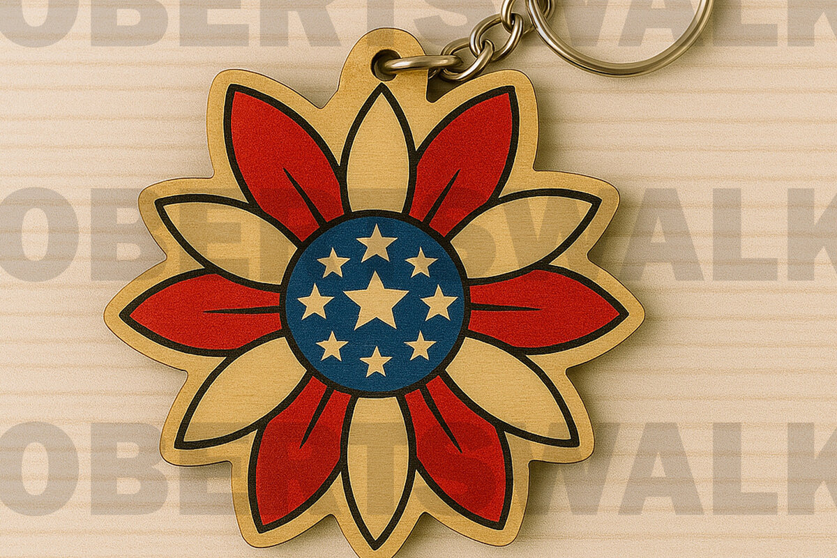 Intra απο ξύλο plywood 3mm-4mm πάχος – Μπρελόκ Patriotic Flower Δίασταση  5x5 cm INTRAFABR-122668615