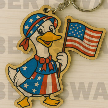 Intra απο ξύλο plywood 3mm-4mm πάχος – Μπρελόκ Patriotic Girl Duck Δίασταση  5x5 cm INTRAFABR-122668698 - Image 1