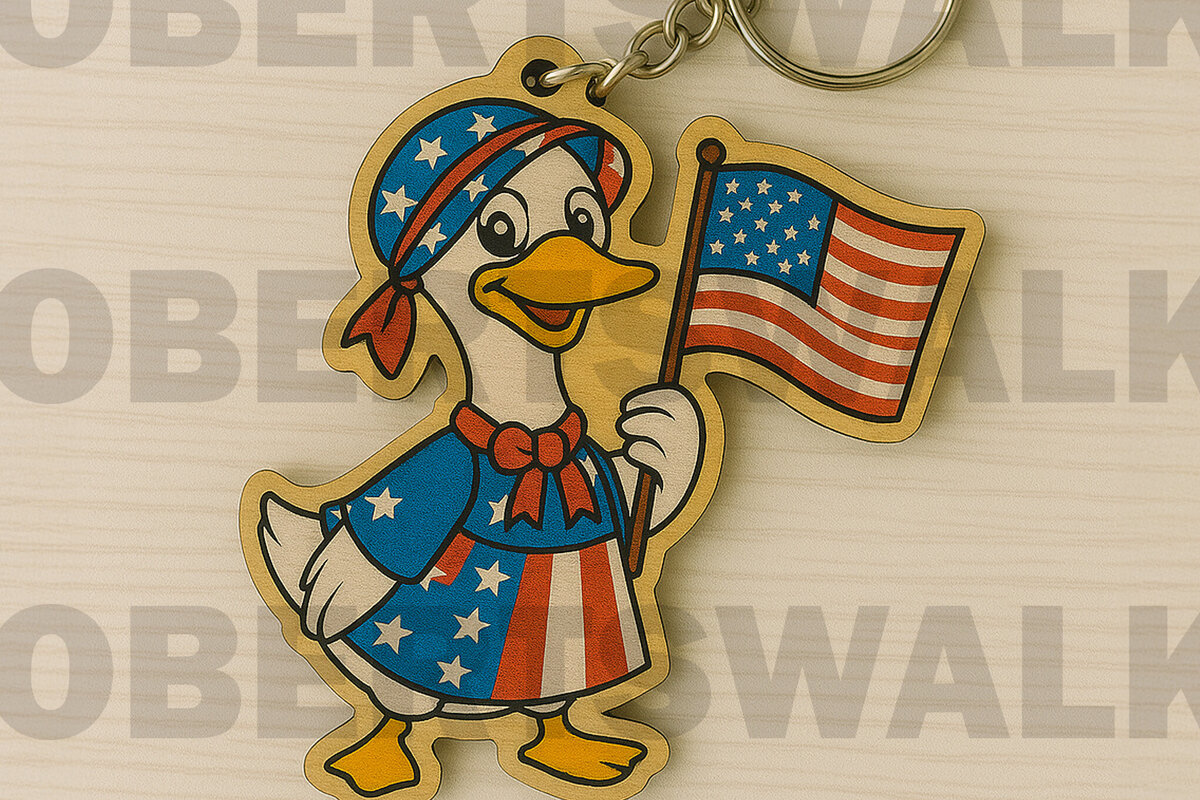 Intra απο ξύλο plywood 3mm-4mm πάχος – Μπρελόκ Patriotic Girl Duck Δίασταση  5x5 cm INTRAFABR-122668698