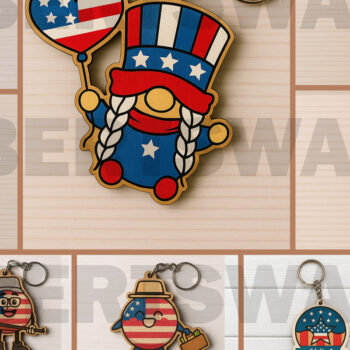 Intra απο ξύλο plywood 3mm-4mm πάχος – Μπρελόκ Patriotic Girl Gnome Δίασταση  5x5 cm INTRAFABR-122601320 - Image 1