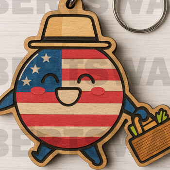 Intra απο ξύλο plywood 3mm-4mm πάχος – Μπρελόκ Patriotic Girl Gnome Δίασταση  5x5 cm INTRAFABR-122601320 - Image 4