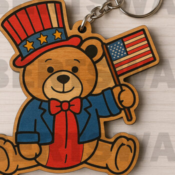 Intra απο ξύλο plywood 3mm-4mm πάχος – Μπρελόκ Patriotic Girl Gnome Δίασταση  5x5 cm INTRAFABR-122601320 - Image 6