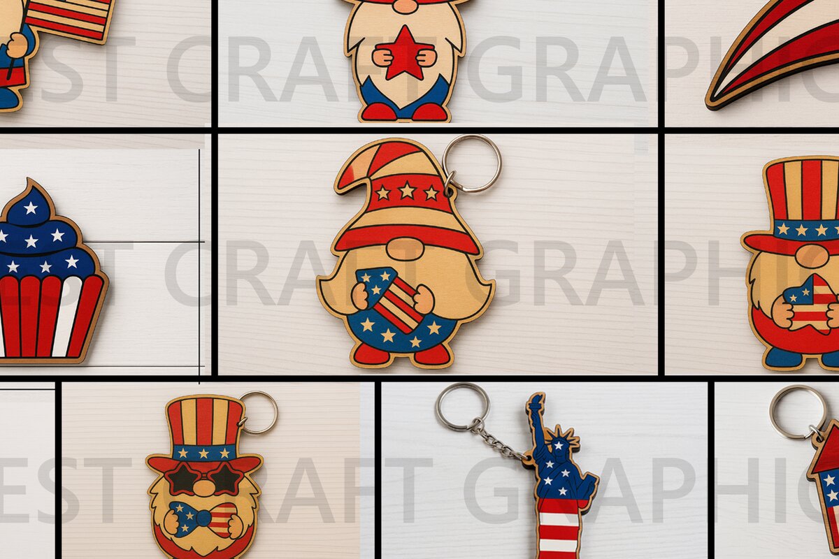 Intra απο ξύλο plywood 3mm-4mm πάχος – Μπρελόκ Patriotic Gnome Bowtie Δίασταση  5x5 cm INTRAFABR-122937505