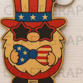 Intra απο ξύλο plywood 3mm-4mm πάχος – Μπρελόκ Patriotic Gnome Bowtie Δίασταση  5x5 cm INTRAFABR-122937505 - Image 2