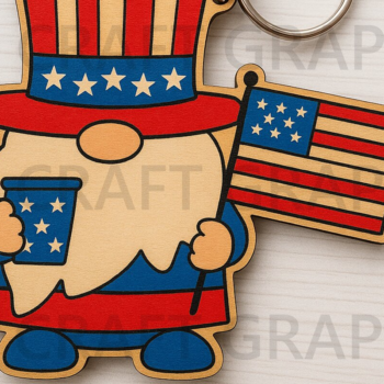 Intra απο ξύλο plywood 3mm-4mm πάχος – Μπρελόκ Patriotic Gnome Bowtie Δίασταση  5x5 cm INTRAFABR-122937505 - Image 9