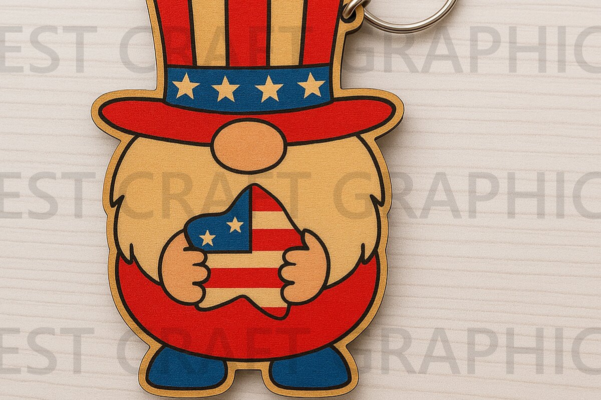 Intra απο ξύλο plywood 3mm-4mm πάχος – Μπρελόκ Patriotic Gnome Heart Δίασταση  5x5 cm INTRAFABR-122937479