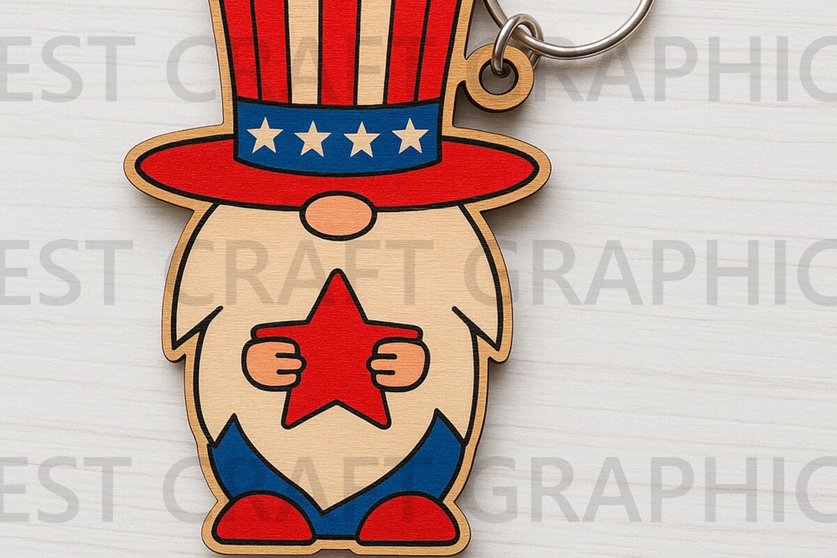 Intra απο ξύλο plywood 3mm-4mm πάχος – Patriotic Gnome Keychain Δίασταση  5x5 cm INTRAFABR-122937446