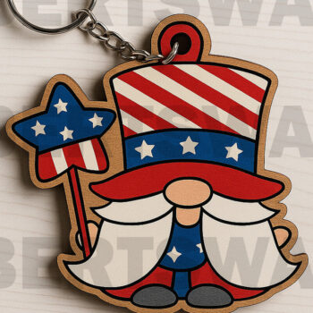 Intra απο ξύλο plywood 3mm-4mm πάχος – Patriotic Gnome Star Keychain Δίασταση  5x5 cm INTRAFABR-122600837 - Image 1