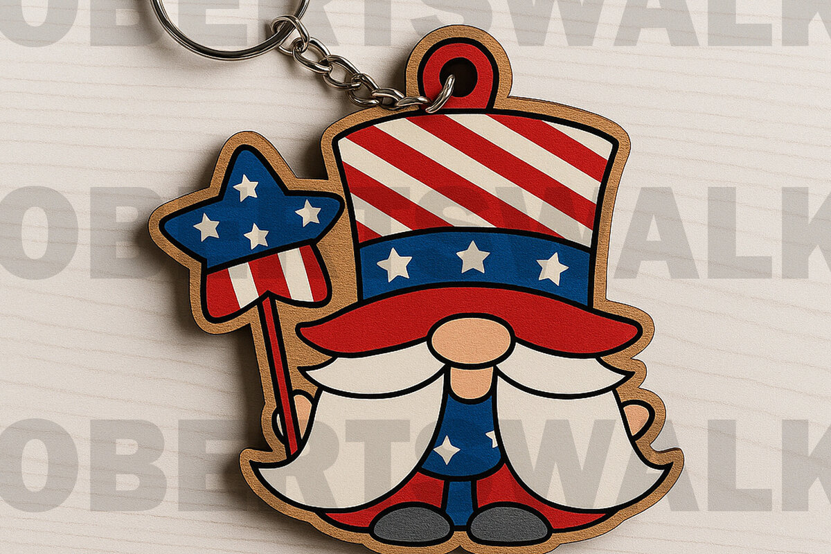 Intra απο ξύλο plywood 3mm-4mm πάχος – Patriotic Gnome Star Keychain Δίασταση  5x5 cm INTRAFABR-122600837