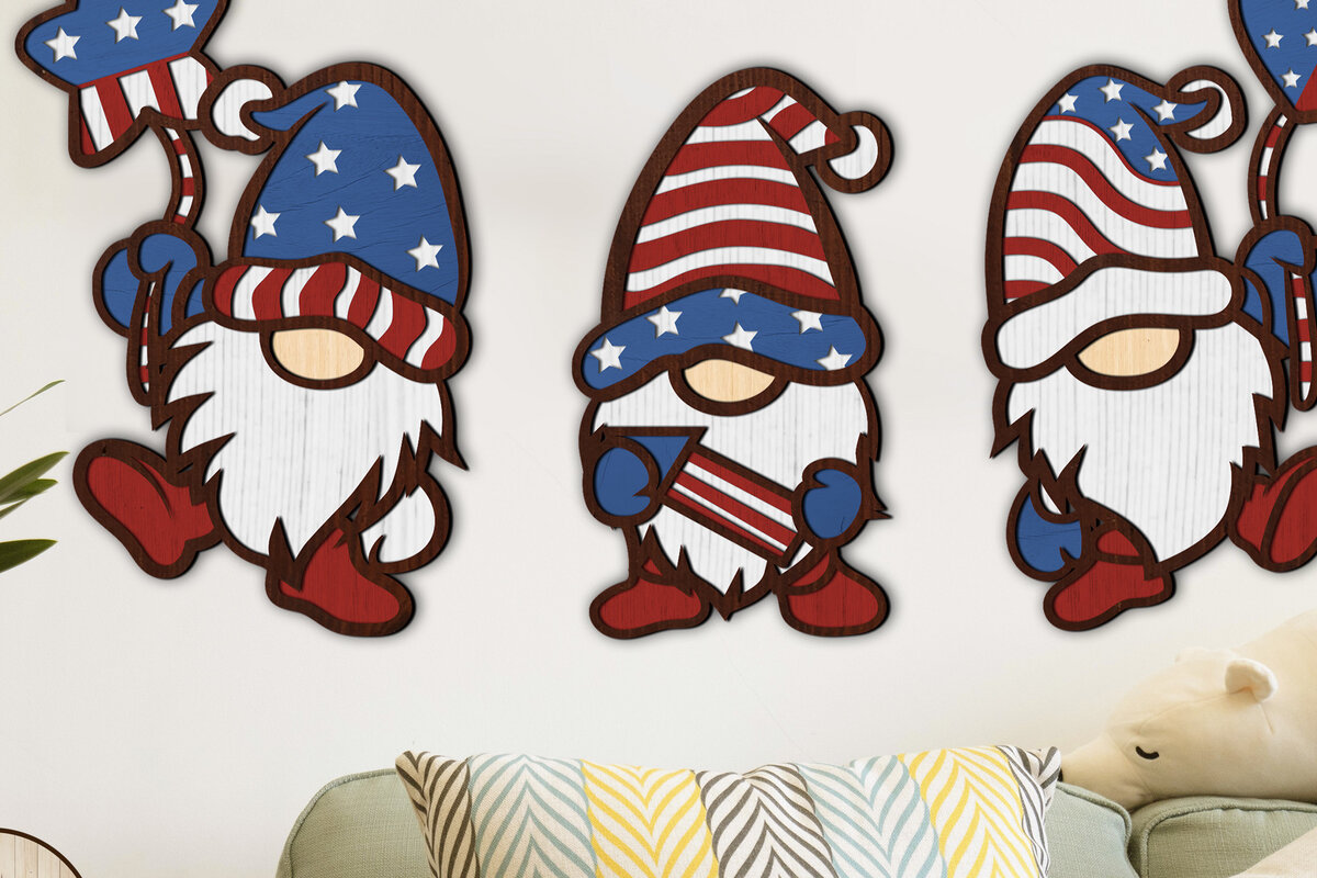 Intra απο ξύλο plywood 3mm-4mm πάχος – Patriotic Gnomes Ημέρα Ανεξαρτησίας Δίασταση  20x20 cm INTRAFABR-72574604