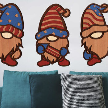 Intra απο ξύλο plywood 3mm-4mm πάχος – Patriotic Gnomes Ημέρα Ανεξαρτησίας Δίασταση  20x20 cm INTRAFABR-72574604 - Image 2