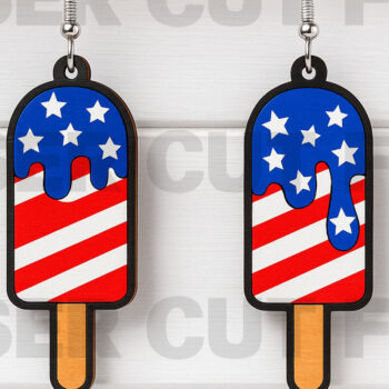 Intra απο ξύλο plywood 3mm-4mm πάχος – Patriotic Ice Cream Earrings Δίασταση 5x5 cm INTRAFABR-122673619 - Image 1