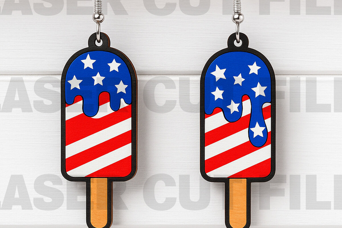 Intra απο ξύλο plywood 3mm-4mm πάχος – Patriotic Ice Cream Earrings Δίασταση  5x5 cm INTRAFABR-122673619