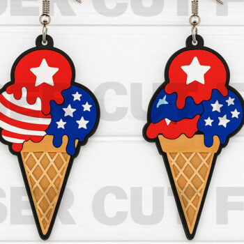 Intra απο ξύλο plywood 3mm-4mm πάχος – Patriotic Ice Cream Earrings Δίασταση 5x5 cm INTRAFABR-122673582 - Image 1