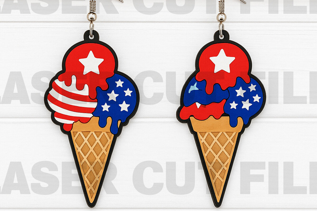 Intra απο ξύλο plywood 3mm-4mm πάχος – Patriotic Ice Cream Earrings Δίασταση  5x5 cm INTRAFABR-122673582