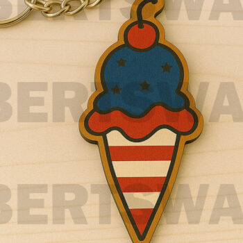 Intra απο ξύλο plywood 3mm-4mm πάχος – Μπρελόκ Patriotic Ice Cream Δίασταση  5x5 cm INTRAFABR-122905247 - Image 1